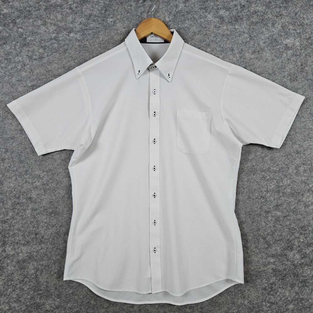Orihica Men's White Button Down Shirt Size L Slim Fit Textured Short Sleeves‎